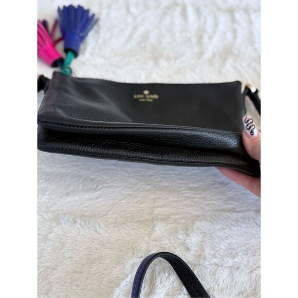 Kate Spade Black 100% Leather Crossbody Purse With Leather Tassels - Picture 14 of 15